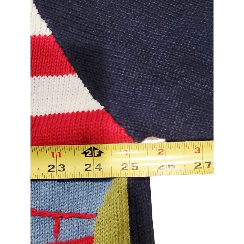 Vintage 90's USA Travel Sweater, Novelty Cardigan, 1X Blue Red Quacker Factory - Picture 5 of 11